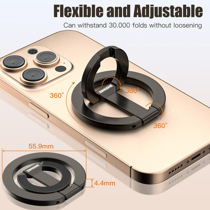 ZBHISHE Magnetic Phone Ring for MagSafe Grip [Dual-Sided Magnetic] [Super Magnet] [Magnet Phone Stand Grip Compatible with Car Mounts] Mag Safe Accessory for iPhone 17/16/15/14/13 Pro Max Plus, Grey