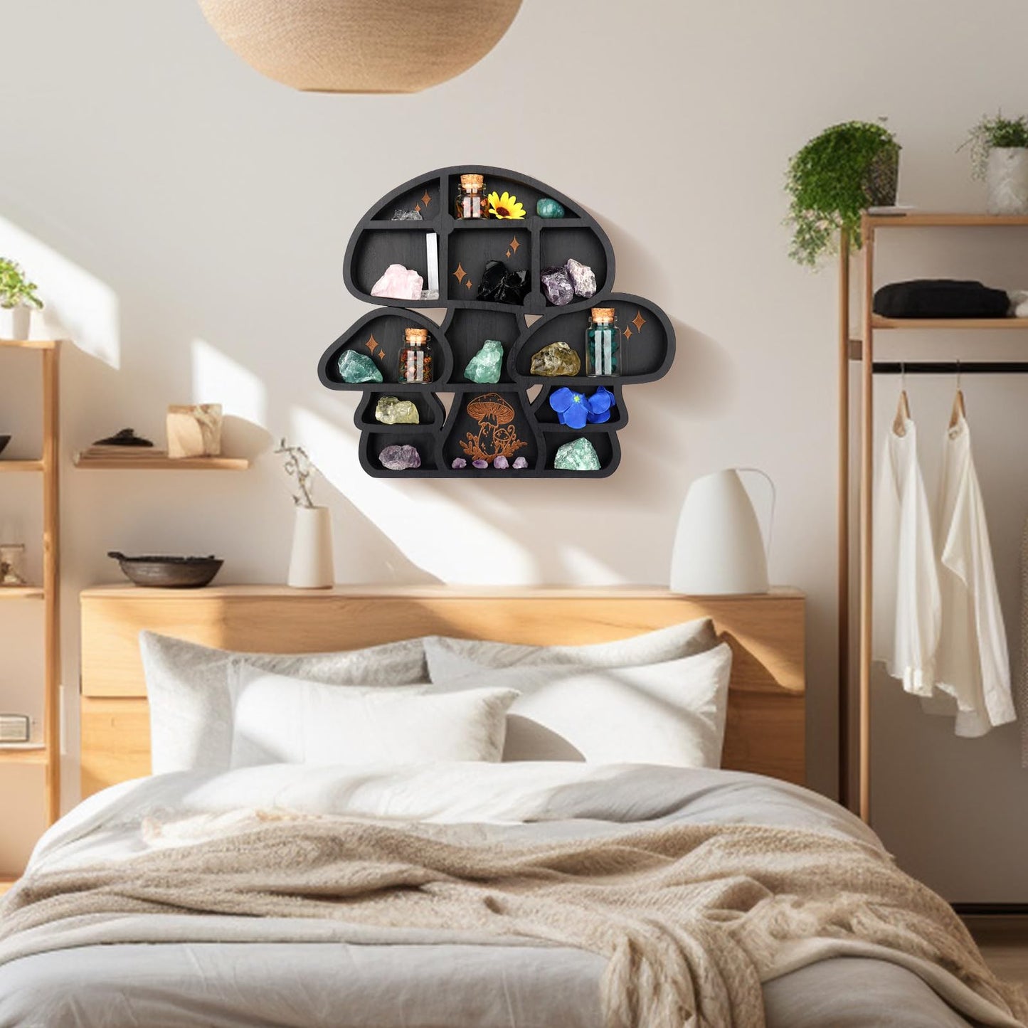 Zzbakress Wooden Mushroom Decor Cute Wall Decor Floating Shelves Crystal Display Shelf Witchy Home Decor Funny Mushroom Bathroom Decoration Spiritual Decor Mushroom Gifts (Cute)