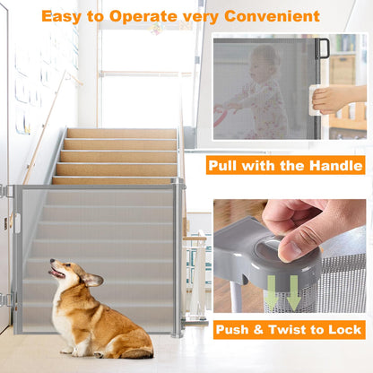 Wodondog Retractable Stair Gate for Baby, Extra Wider Safety Dog Gate 150cm, 86cm Tall, One Hand Operated Baby Gate for Stairways & Hallways, Indoor & Outdoor, Grey (150cm)