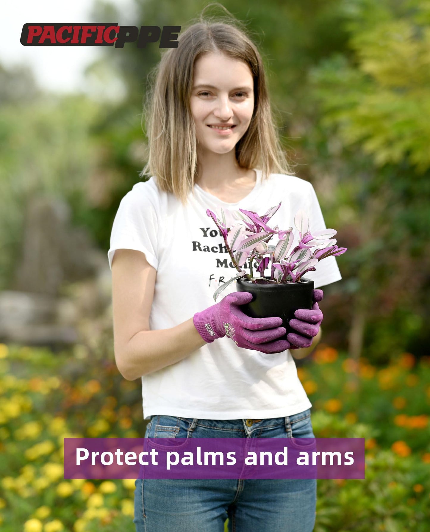 PACIFIC 3 Pairs Gardening Gloves for women, Rubber Coated Garden Gloves, Ladies Yard Work Gloves, Breathable, Purple & Yellow & Red, Medium