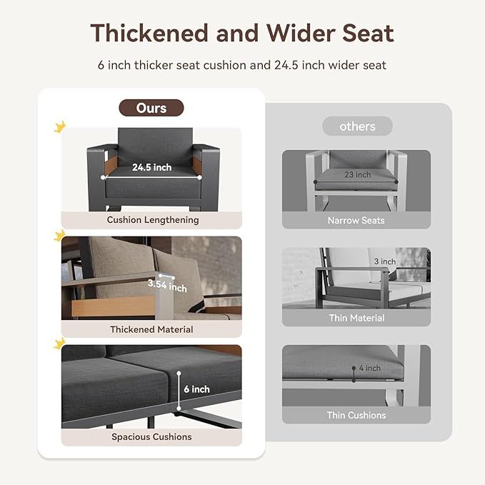 Aoxun Aluminum Patio Furniture Set, 5 Seats Sectional Metal Patio Furniture
