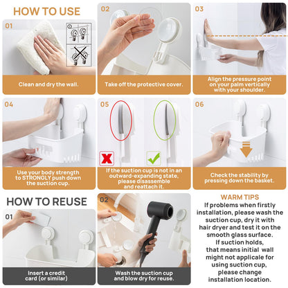 LEVERLOC Shower Caddy Suction Bathroom Storage Shelf Suction Shower Caddy Storage No Drilling Shampoo Holder Removable Powerful Bathroom for Shampoo Toiletries Kitchen Accessories，White