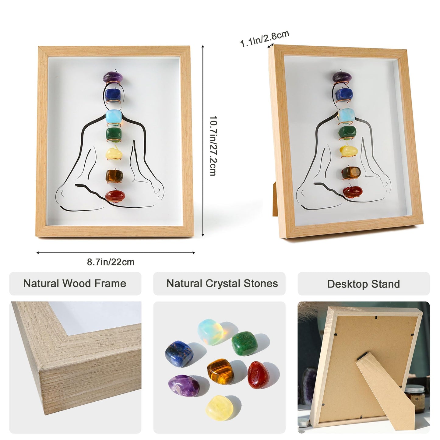MYDAYS&DESIGN Premium 7 Chakras Healing Crystal Stones Frame, for Home Decor, Office Desk Decor, Reiki Meditation Yoga Decor, Good Luck Birthday Gifts for Women, Mom