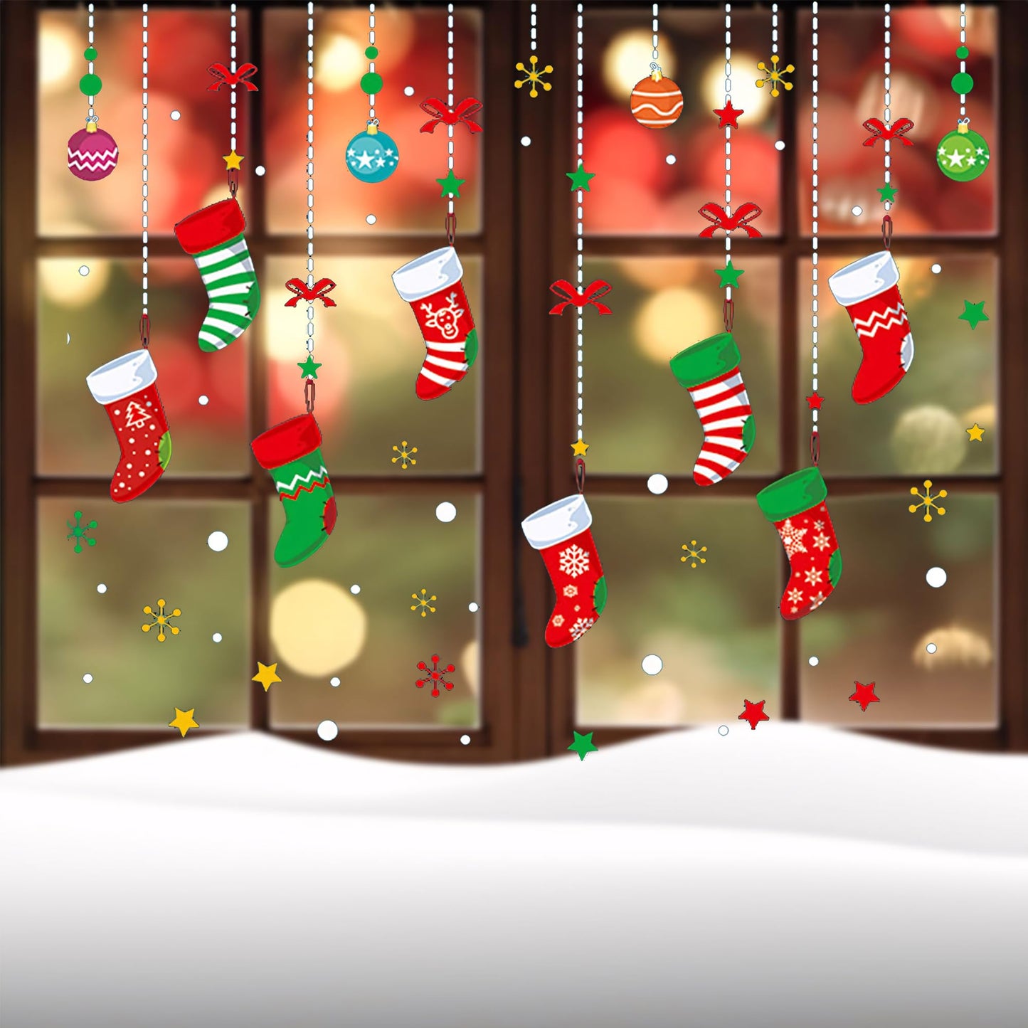 ONDY Merry Christmas Garter Window Glass Decoration Stickers 2026 New Holiday Removable Dress Up DIY Static Window Clings Decals for Living Room Bedroom Shop Windows