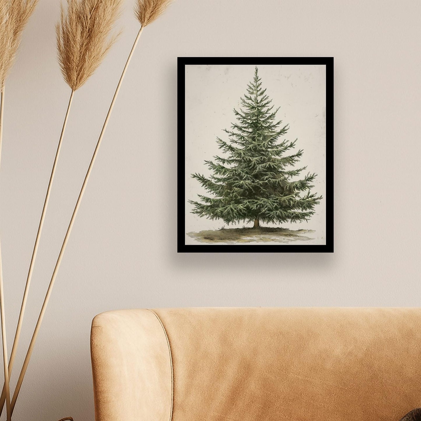 Generic Vintage Christmas Tree Print, Rustic Winter Tree Art, 11x14 inch + Black Framed