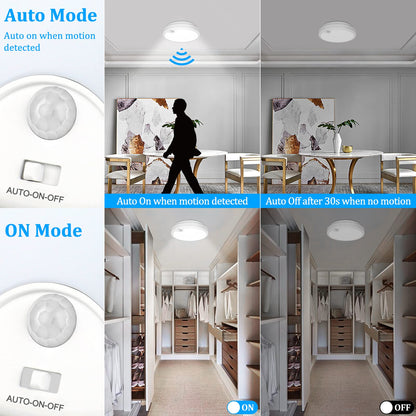 2-Pack Motion Sensor LED Ceiling Light Battery Operated, 7.2inch Flush Mount Light Fixture 6000K, Wireless Motion Activated Ceiling Lamp in 300LM for Closet Pantry Laundry Stair(Battery Not Included)