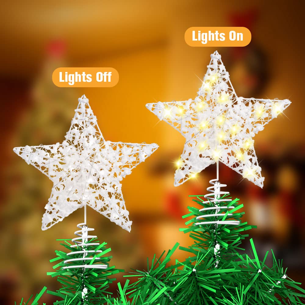 Christmas Tree Topper 20 LED Lights Star Two Modes：Solid and Blinking Christmas Decoration Christmas Tree Ornaments for 3-10 Feet Christmas Tree