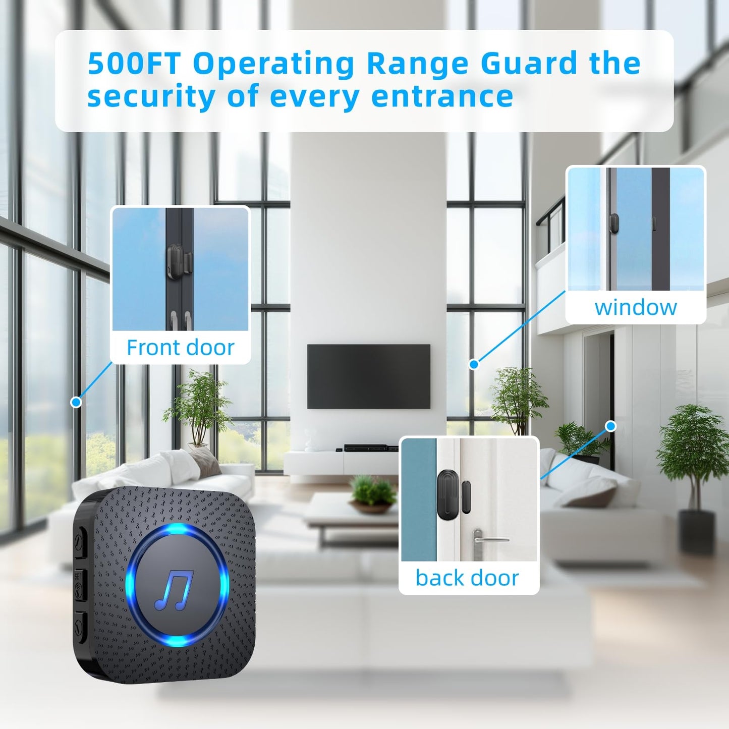 SanJie Wireless Door Chime Sensor, When Door Opens, Entry Alarm for Business/Home/Kids, 5 Adjustable Volume Ringer Alert 2 Sensors + 1 Receivers, 500 FT Range,26 Chimes
