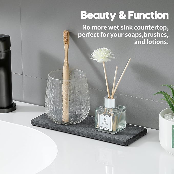 2PCS Bathroom Trays, Water Absorbing Diatomite Stone Quick Drying Mat