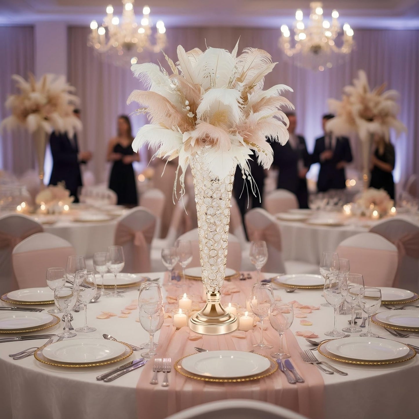 20in Vases for Flowers - Crystal Trumpet Floral Vase, 2Pcs Crystal Vases for Table Centerpieces, Flower Stand for Wedding Party Anniversary Birthday Home Decoration