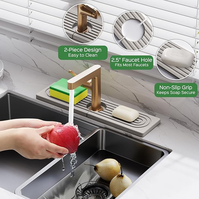 15.7 Inch Stone Faucet Mat for Kitchen Sink Splash Guard