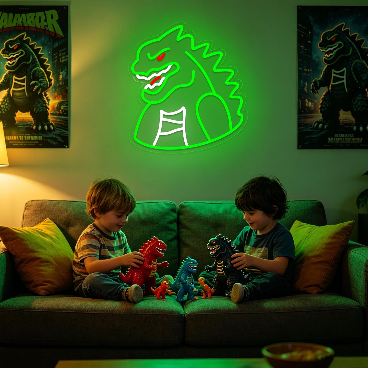 Monster Neon Sign Lights for Wall Decor, Dinosaur LED Sign for Room and Man Cave Decor, Dimmable Powered LED Signs for Boys Bedroom, Party, Birthday, Christmas Gift