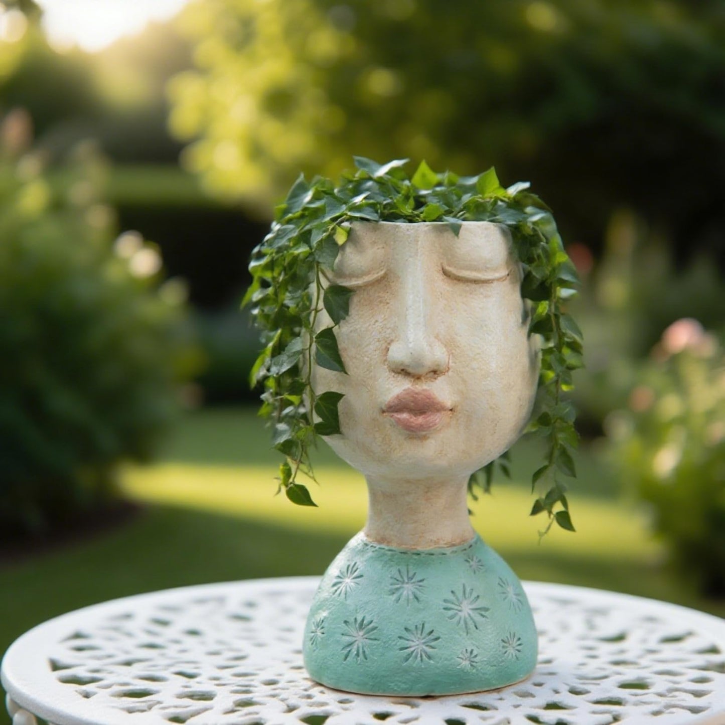 DiliComing Resin Face Planters Pots Head - 8 Inch Indoor and Outdoor Pot with Drainage Hole for Succulents Plants Home Garden Decor Unique Girl Sculpture Plant Pot