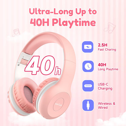 EarFun Kids Headphones Wireless, Bluetooth 5.4 Headphone for Child with Mic, 85/94dB Volume Limited Foldable Over Ear, Hi-Fi Stereo Sound, 40H Playtime, Gifts for Girl, Tablet/Phone/PC, School/Travel