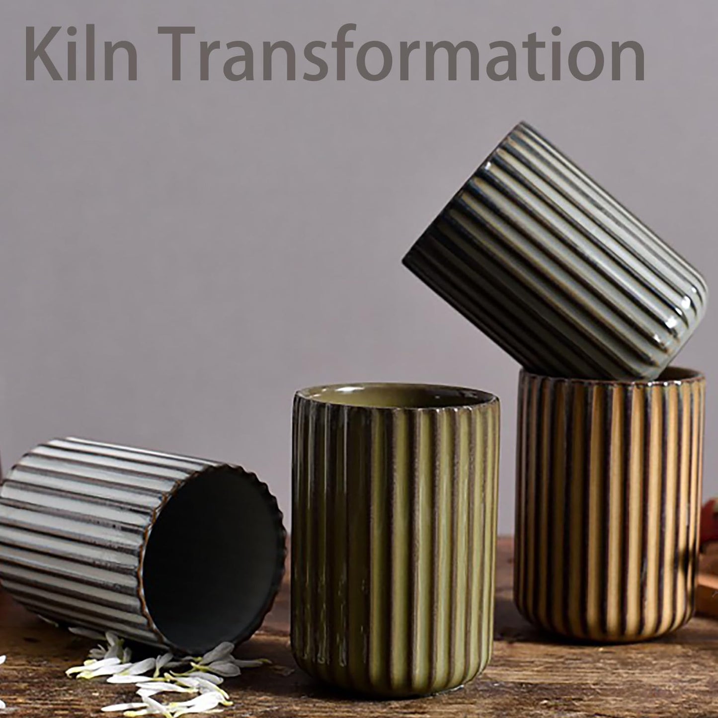 Ceramic Toothbrush Holder for Bathroom, Ceramic Toothbrush Cup, Toothpaste Organizer for Bathroom Countertop, Bathroom Storage Organizer, Kiln Transformation Cup (Brown)