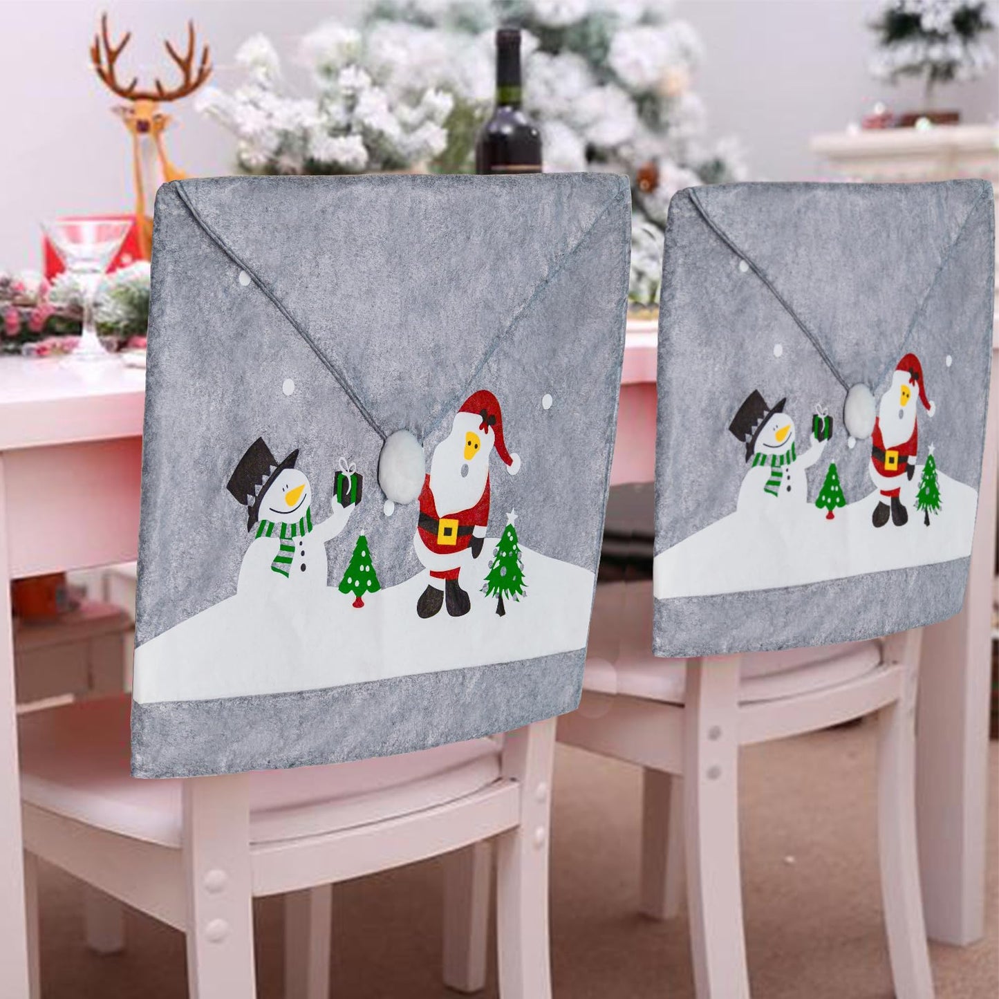 Phedrew 6Pcs Christmas Chair Covers Xmas Dining Chair Slipcovers Santa Hat Chair Back Covers for Christmas Banquet Holiday Festival Decor