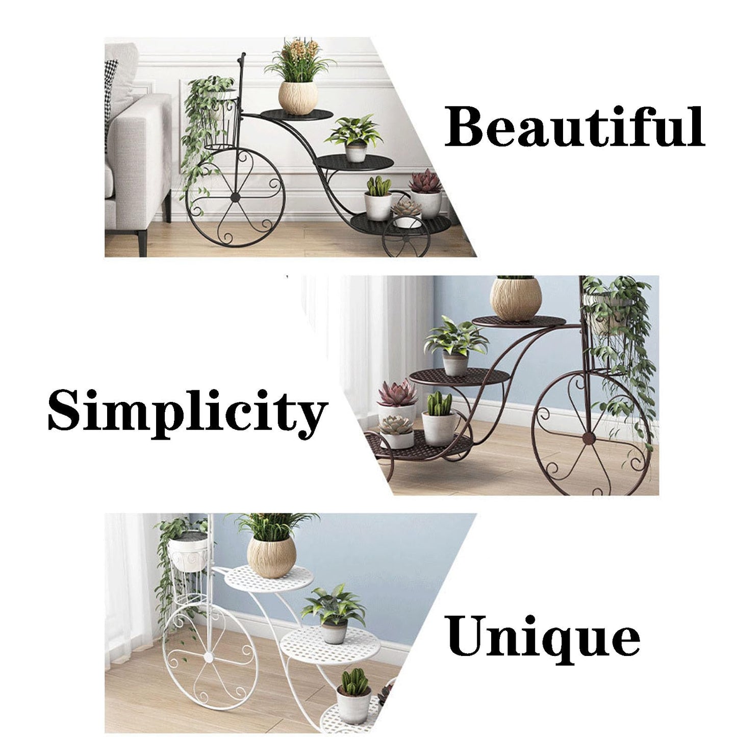 Creative Plant Stand 4 Tier Indoor Metal Flower Shelf for Multiple Plants Corner Tall Flower Holders for Patio Garden Living Room Balcony Bedroom, With 3 Round Pallets