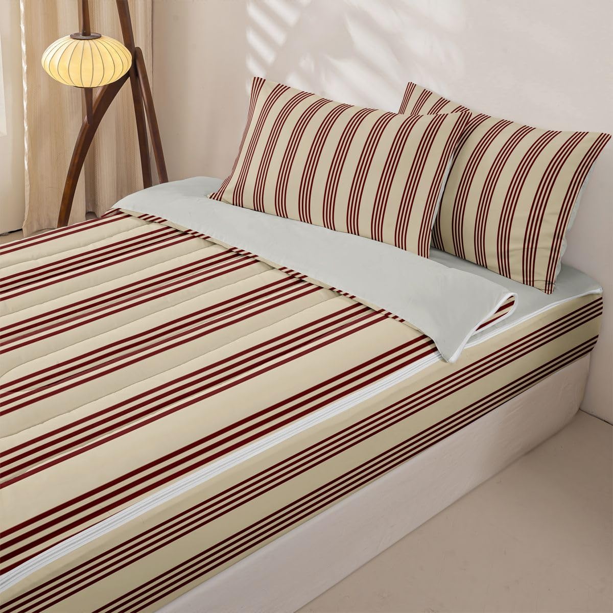 Feelyou Stripes Comforter Set Geometric Zipper Bedding Full Luxury Boys Girls Comforter Set with Fitted Sheet and Pillowcases Bed Sheet Sets with Fitted Pillowcases for Bedroom Bed Decor