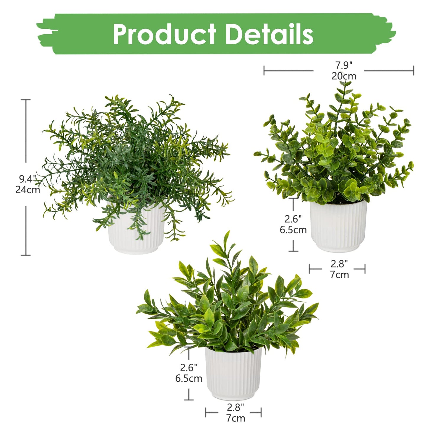 Hollyone 3 Pack Artificial Potted Plants Eucalyptus Rosemary ZZ Plant Zamioculcas Zamiifolia Fake Plant in Pot Small Faux Plant Greenery Aesthetic Indoor Home Decor Bathroom Bedroom Table Shelf Office
