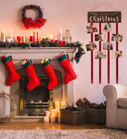 Christmas Card Holder Display, Card Holder Wall Display, Merry Christmas Wooden Decor, Xmas Hanging Picture Holders with 24 Photo Clips, Xmas Decor for Wall Door Window Home