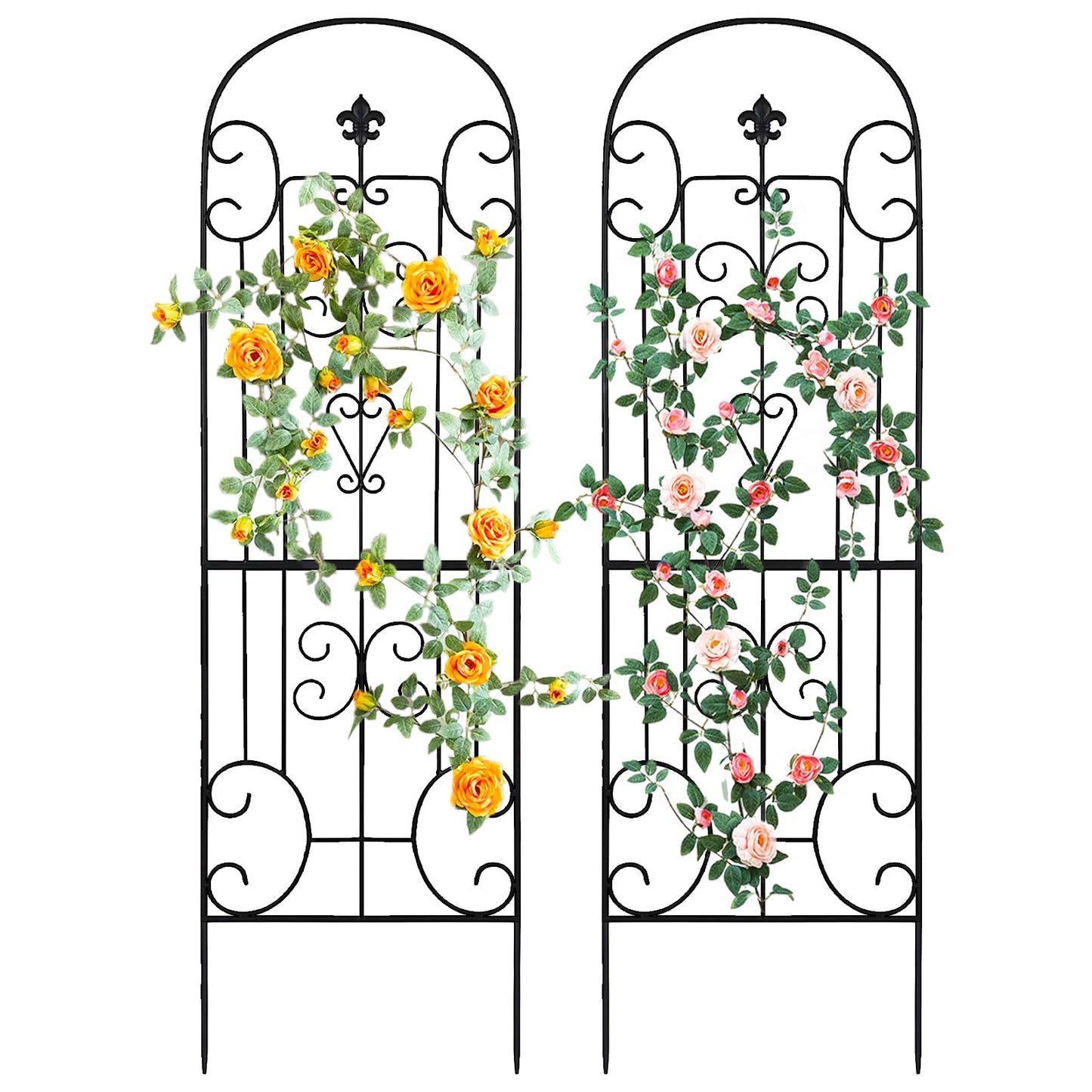 70"X18" Metal Garden Trellis for Climbing Plants, Climbing Plant Support, Heavy-Duty Steel Garden Trellis for Indoor & Outdoor Vines Plant Rose Vegetable Support Black (2, Pattern-C)