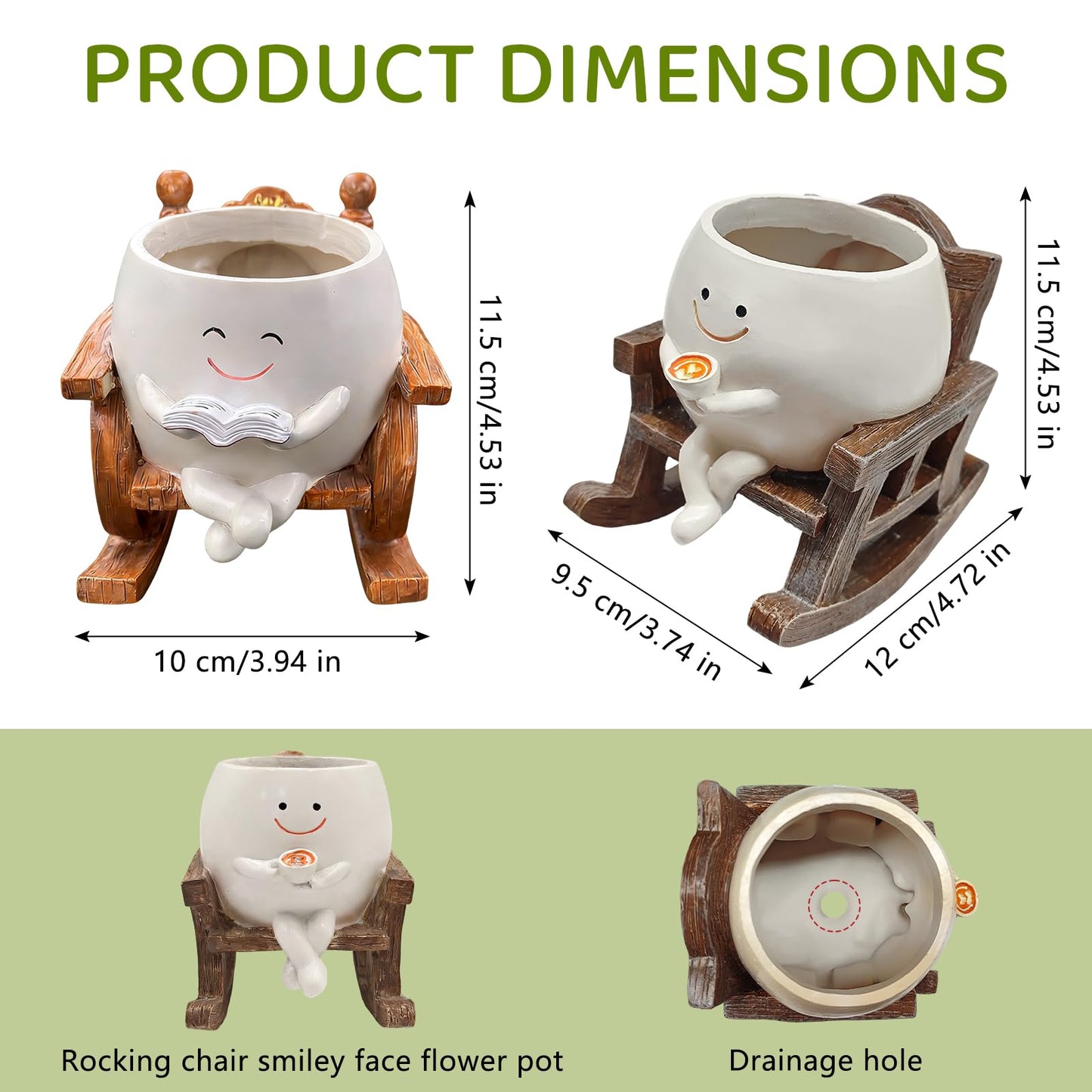 Vorruil 2 PCS Rocking Smily Face Planter Pot, Cute Plant Pots for Indoor Outdoor Plants with Drainage Hole, Unique Flower Succulent Pots Gifts for Father Mother Birthday