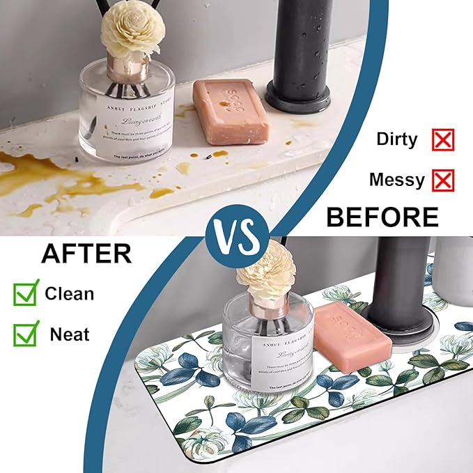 Watercolor Garland Flower Sink Splash Guard Faucet Mat Clover Leaves Super