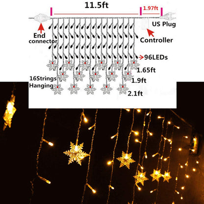 Senofun Snowflakes LED Curtain Lights Color Changing 11.5ft 16 Snowflakes Fairy Lights 80pcs LED Snowflake Lights for Home, Church, Wedding, Birthday (Snowflakes-Warm White)