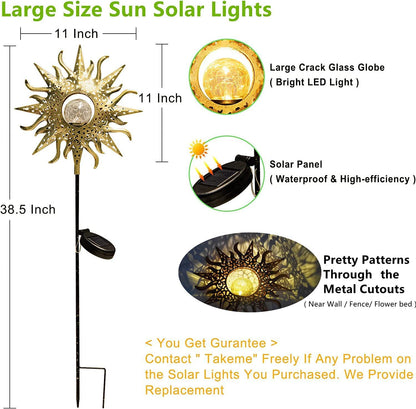 TAKE ME Sun Solar Lights Outdoor Waterproof Metal Garden Stakes for Patio Yard Walkway LawnPatio Mothers Gifts Mom Wife Grandma (Sun)
