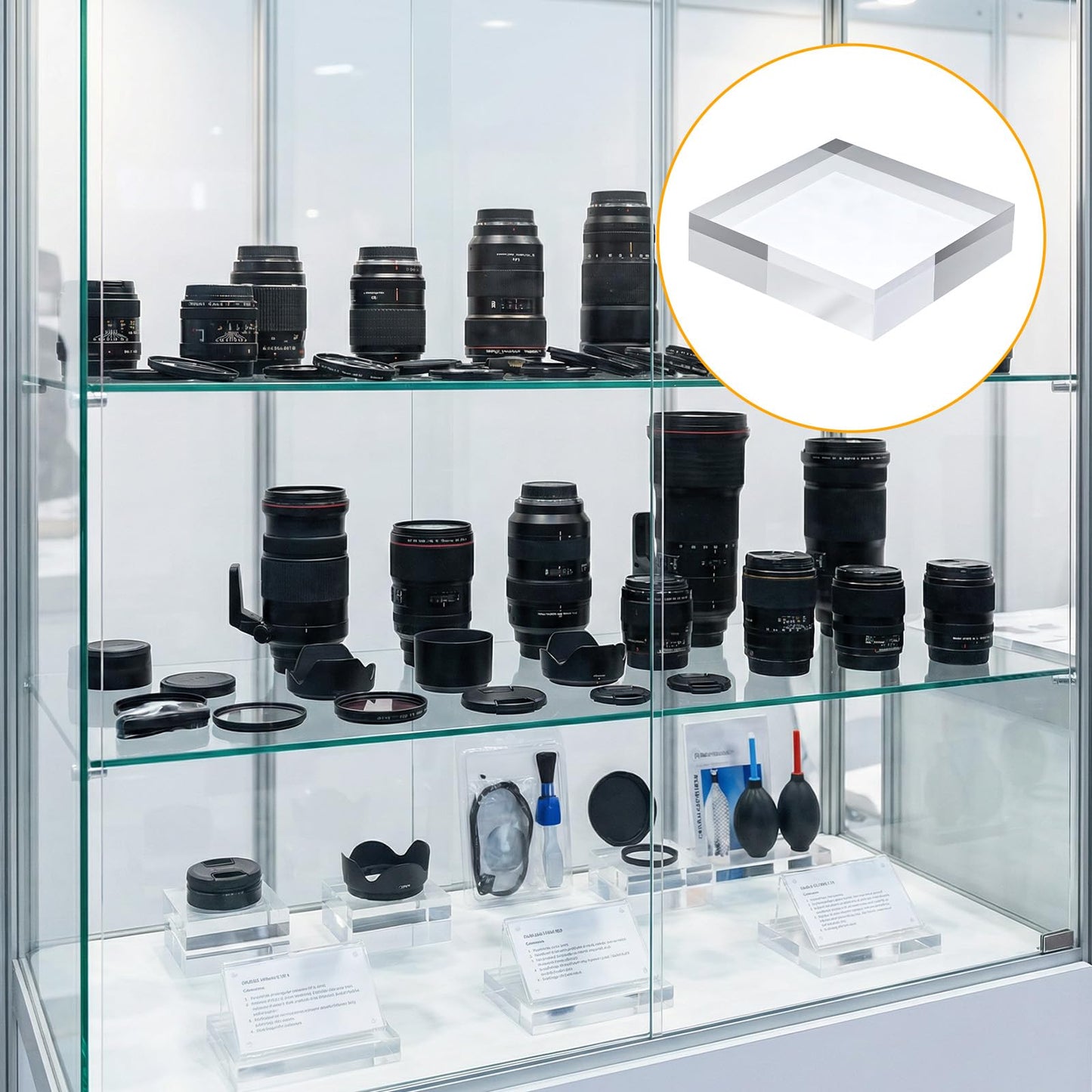 Xaajooio 4 Pcs Acrylic Display Block, 4 x 4 x 1 Inch Clear Polished Square Cube Riser Pedestal Stand for Jewelry Rings Cake Perfume Ornaments Collection