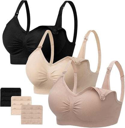 HBselect 3 Pack Women’s Nursing Bra Wireless Seamless Maternity Bra Breastfeeding Bras Bralette with Removable Bra Pads Extenders