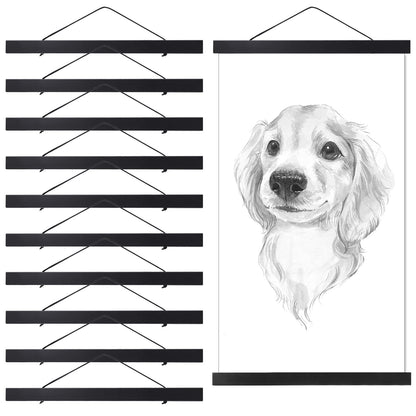 Thyle 10 Pack Magnet Poster Hanger Frame 12x16 12x18 12x24 Light Pine Wood Magnetic Rails Hanging Frame with Rope Magnet Poster Hanger for Photo Picture Print Map (Black,12 Inch)
