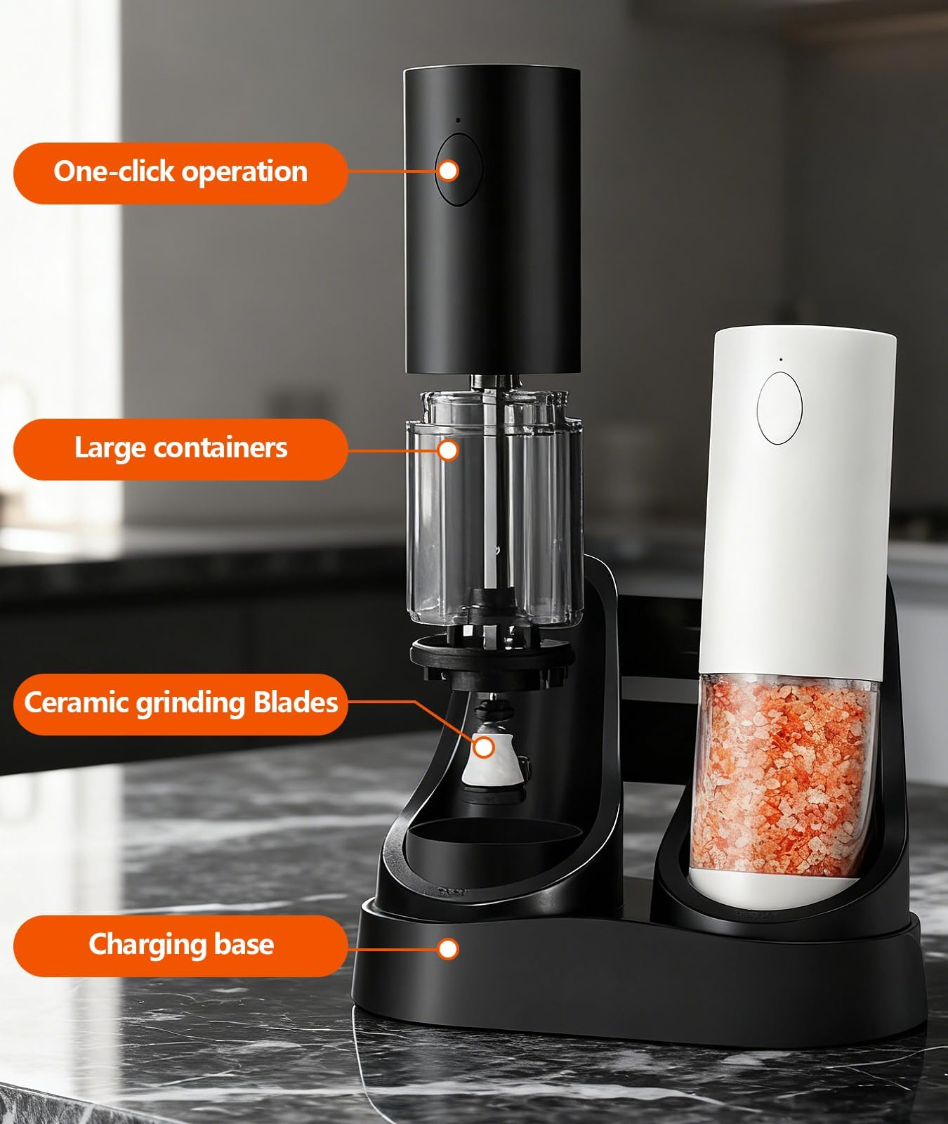 Irosiy Electric Salt and Pepper Grinder Set - Kitchen Appliances, Adjustable Coarseness, LED Light, Stainless Steel & Glass Body - Spice Mill for Birthday Gifts for Women