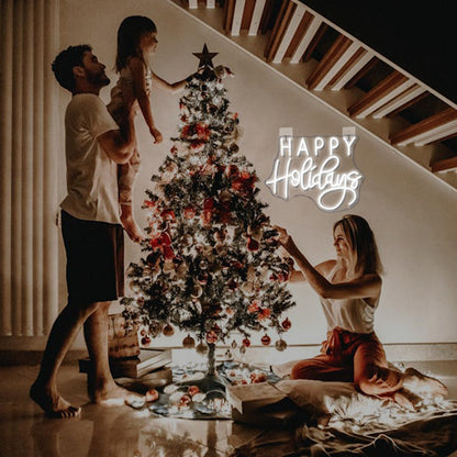 Horseneon Happy Holidays Neon Sign, Merry Christmas Neon Sign for Wall Decor, LED Sign with USB Powered for Party, Home, Bedroom, Living Room, Bar