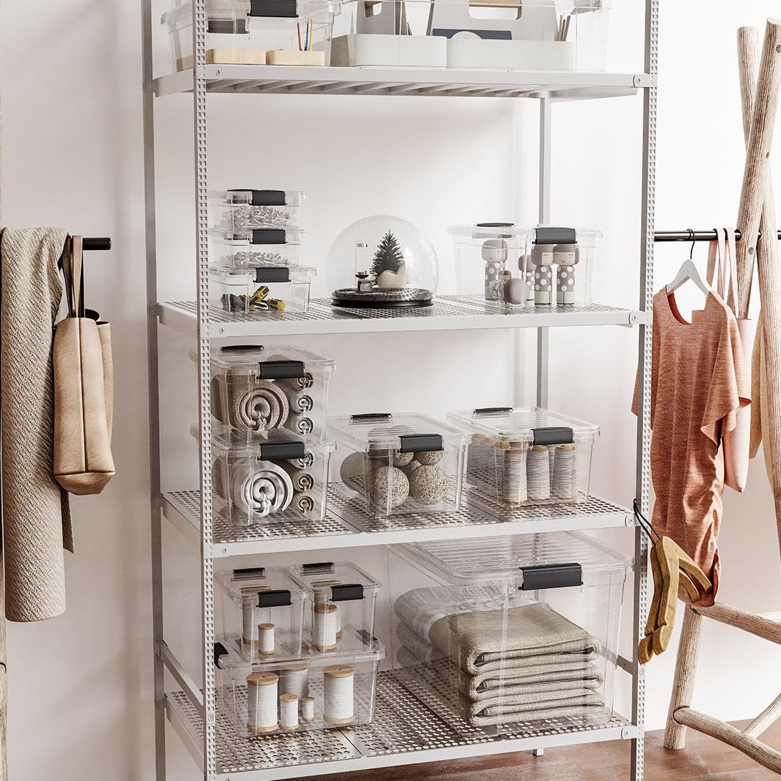 Superio Clear Plastic Storage Bin with Lid, 1.75 Qt, Non-Toxic, BPA Free, Odor Free, Organizer Storage Box, Stackable Plastic Tote for Home, Garage, School, and Office, X-Small