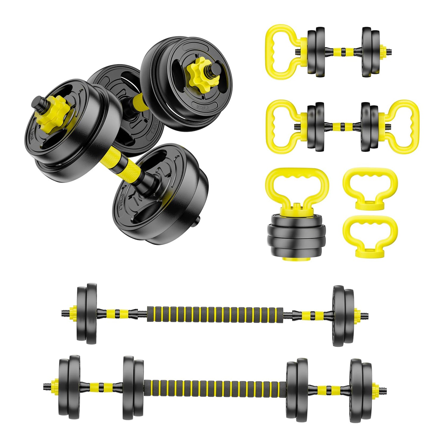 HUAYA Adjustable Dumbbell Set, 10-90lbs Free Weights with Connector – 4 in 1 Dumbbells, Barbell, Kettlebell & Push Up Stand, Adjustable Weights Set for Home Gym Fitness Equipment for Men & Women (Orange 20lbs (10lbs*2))
