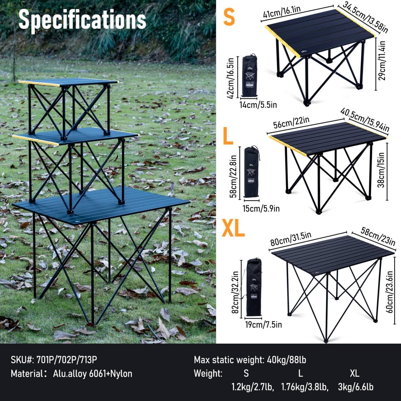 iClimb 1 Folding Table and 2 Anti-Sinking Folding Chair Bundle, Ultralight Compact for Adults Outdoor Beach Backpacking Hiking Camping Concert Motorcycling