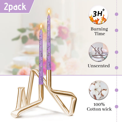 Printed Taper Candle - Baleagcdl Purple with Lavender Floral Long Candlesticks Handmade 10 Inch Drip Candle Sticks for Wedding Dinner Decor Holiday Gifts Set of 2