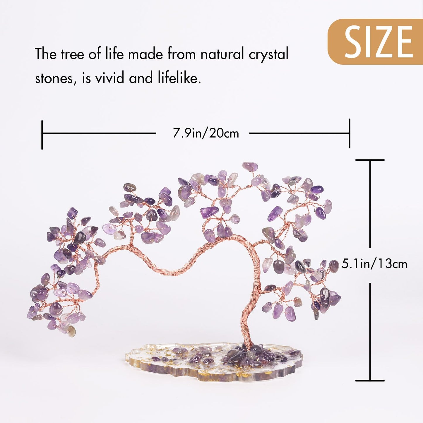 Pretty Jolly 7 Chakra Healing Stones Purple Crystals Tree of Life Positive Energy Gemstone Money Tree Spiritual Meditation Reiki Gifts with Acrylic Glue Base for Home,Office,Desk Feng Shui Décor