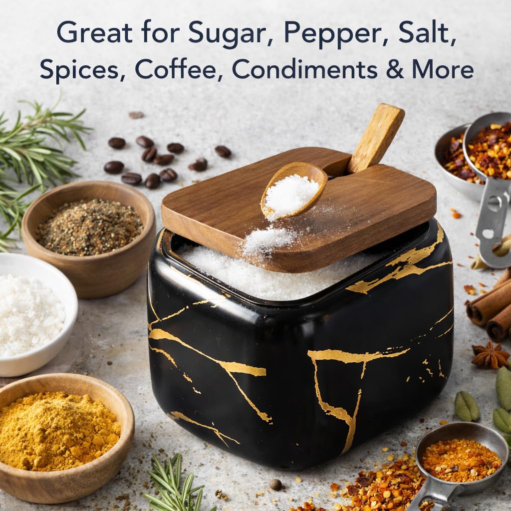 JFFLYIT 3 Pcs Sugar Bowls Ceramic Coffee Jar Set Ceramic Seasoning Jar with Lid Spoon and Tray/Food Storage Canister (Color Mixing)