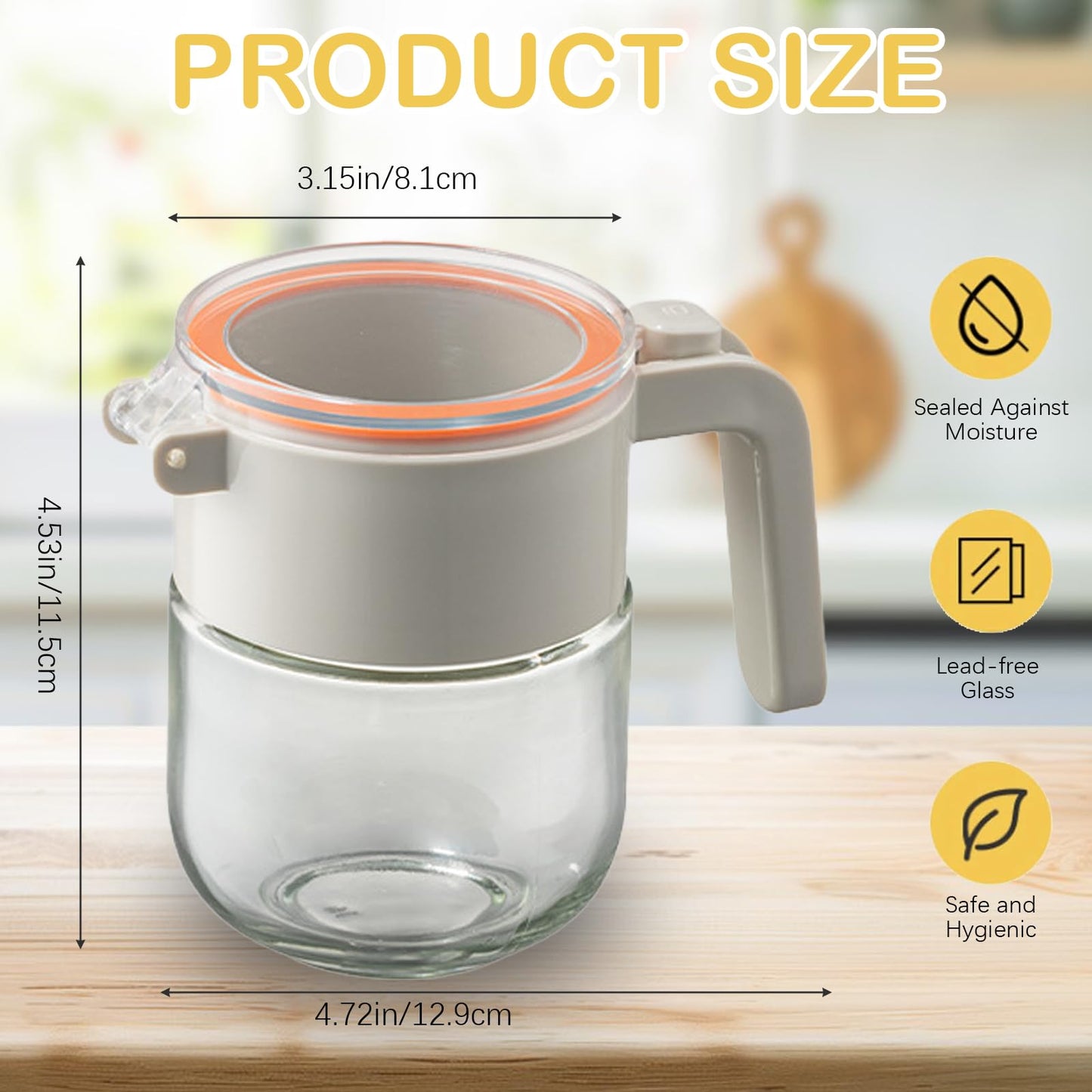 Glass Condiment Pot with Spoon and Lid – Serveware for Spices, Herbs, and Seasonings – Ideal for Kitchen and Dining Table (Grey)