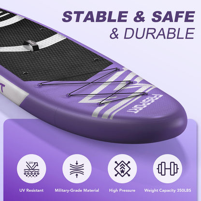 FBSPORT 11' Premium Stand Up Paddle Board, Yoga Board with SUP Accessories & Carry Bag | Wide Stance, Surf Control, Non-Slip Deck, Leash, Paddle and Pump for Youth & Adult (Purple)