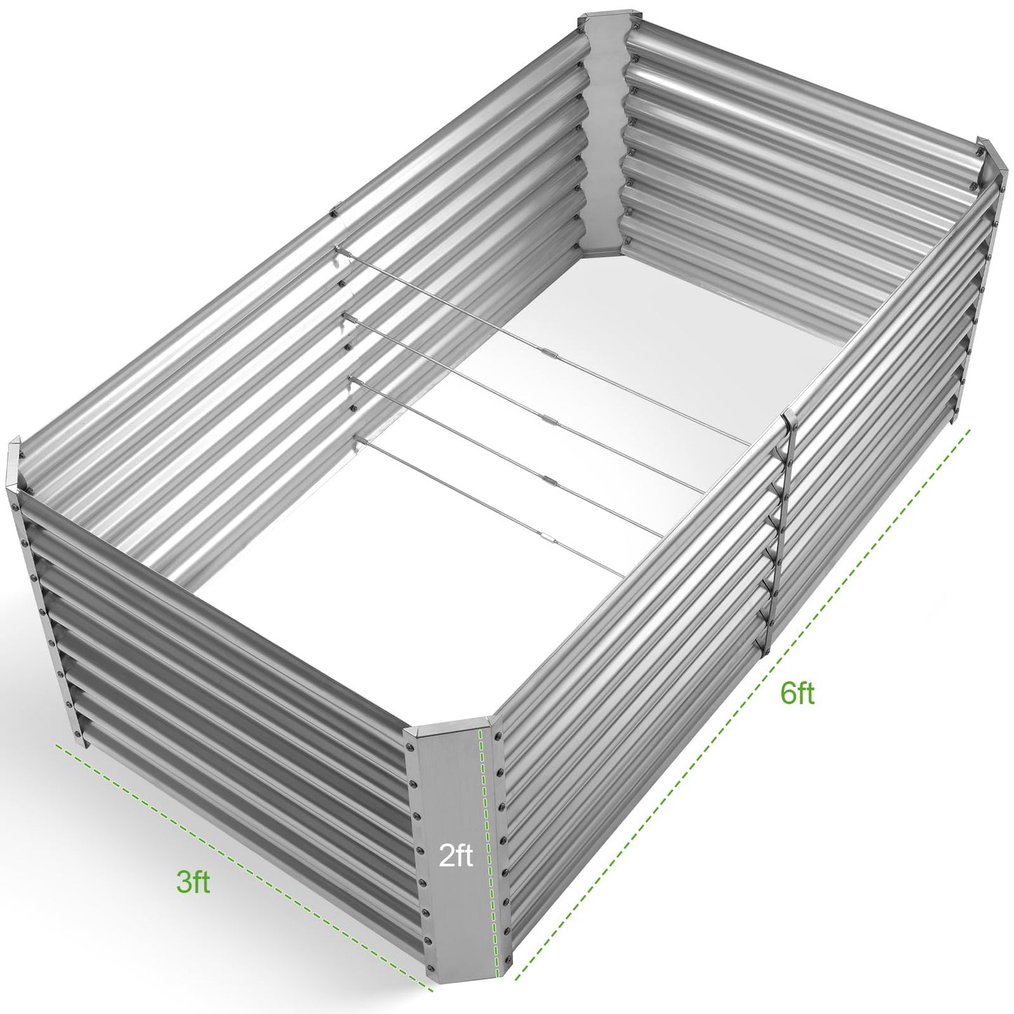 Land Guard 2 Pack 6×3×2 ft Galvanized Metal Raised Garden Bed, 2FT Deep Root Elevated Planter Box Steel Large Vegetable Flower Bed Kit, Silver