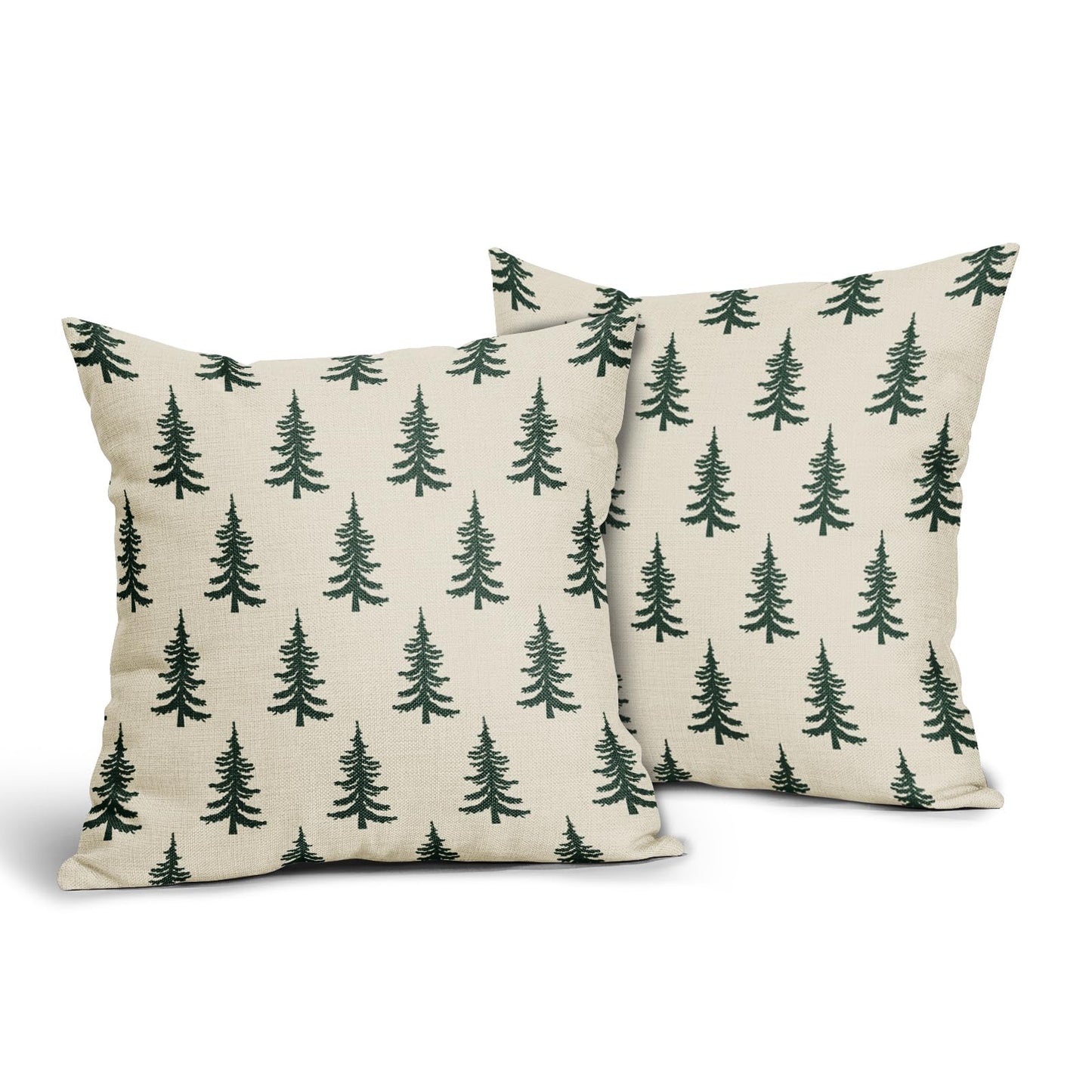 Christmas Tree Pillow Covers 20x20 Set of 2 Dark Forest Green Xmas Tree Rustic Style Winter Decorative Outdoor Pillowcases Farmhouse Holiday Decorations Throw Cushion Case Decor for Couch Sofa Bed