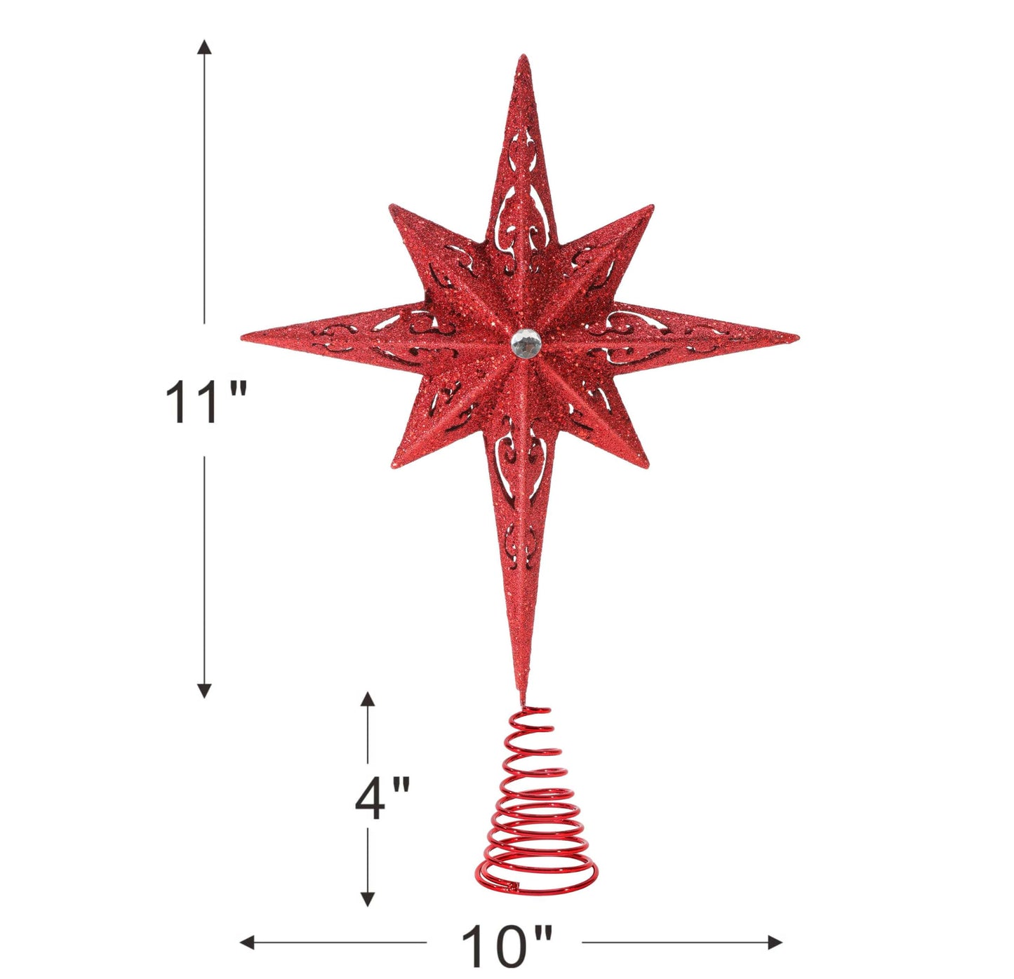 Christmas Traditions 11 inch Champagne Glittered Large Christmas Bethlehem Star Tree Topper Star for Large Tree 6 feet-8 feet Tall/Home Decor Ornaments (X'Mas Red)