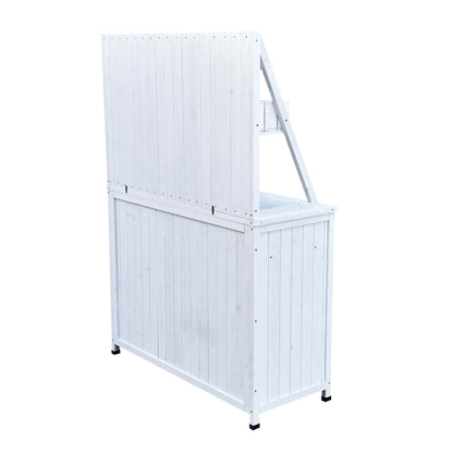 GDFStudio Farmhouse Outdoor Storage Bench Table with Cabinet, Fir Wood Potting Bench Plant Bench, Large Garden Storage Work Bench with Drawers Removable Shelf for Backyard Patio Greenhouse, White