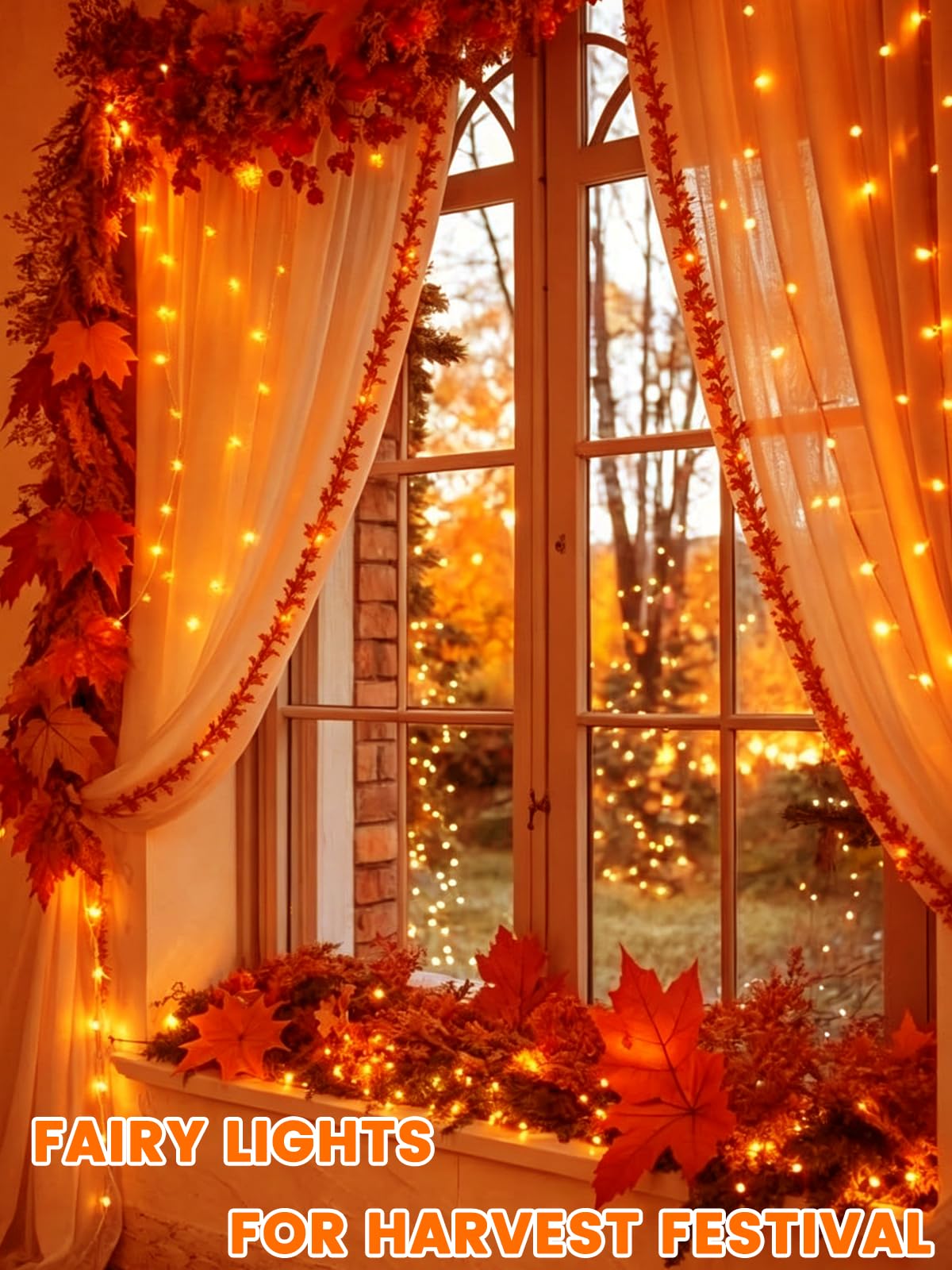 4 Pack 20FT 60LED Battery Operated Fairy Fall Lights with Timer, Waterproof Battery String Lights Outdoor Indoor, Battery Twinkle Lights for Bedroom Thanksgiving Day Party Halloween (Orange)