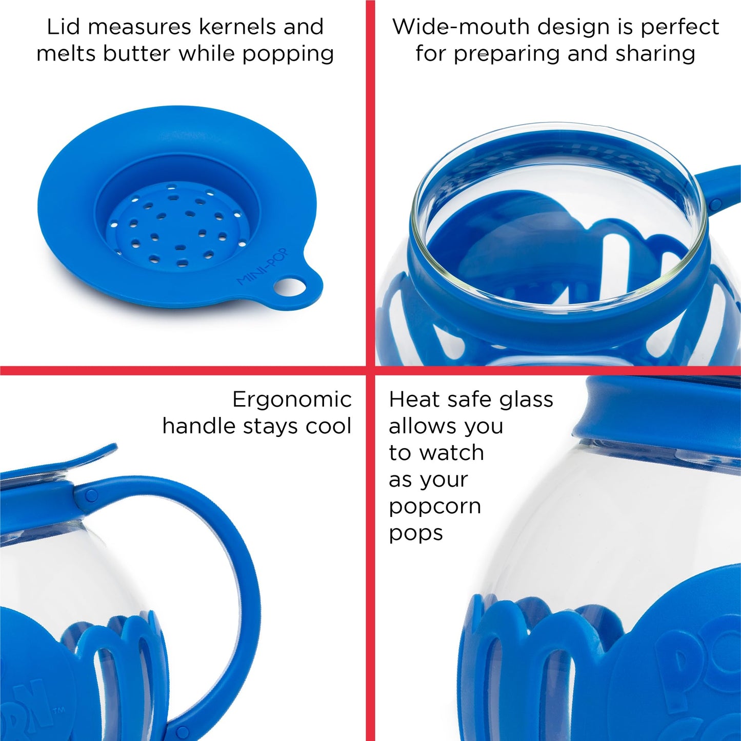 Ecolution Patented Micro-Pop Microwave Popcorn Popper with Temperature Safe Glass, 3-in-1 Lid Measures Kernels and Melts Butter, Made Without BPA, Dishwasher Safe, 3-Quart, Aqua