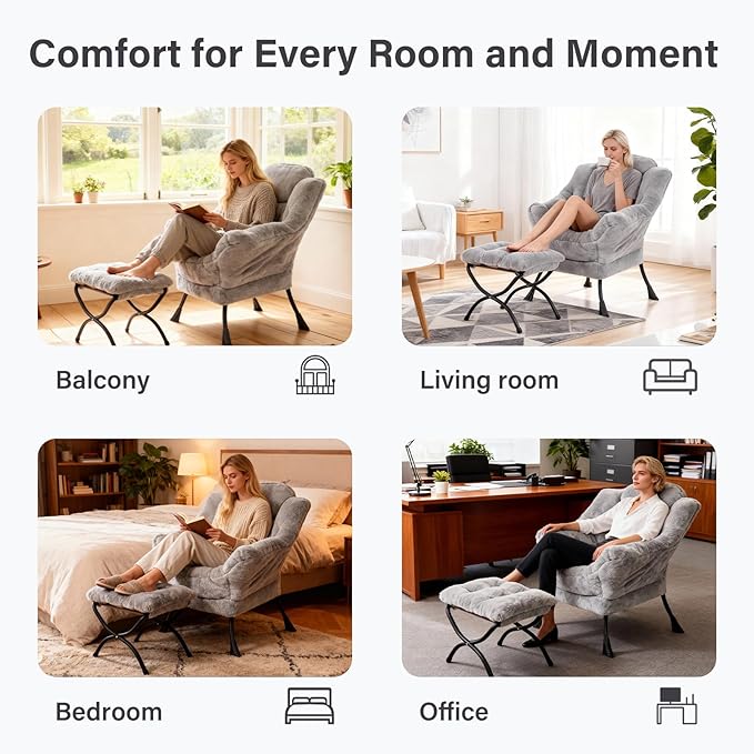 Lazy Chair with Ottoman, Modern Accent Lounge Leisure Sofa with Armrests