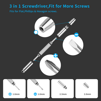 Upgrade Version Magnetic Eye Glass Repairing Kit, Eyeglass Repair Tool Kit with Compact Screw Box Include Nose Pads, Precision Screwdriver Set, Screws, Tweezer for Eyeglass, Sunglass, Spectacles Watch